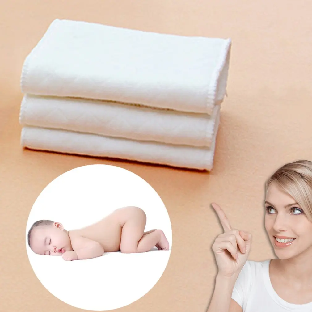 

Cotton 10pcs/set Soft Breathable Reusable Pure Cotton Baby Cloth Diaper Nappy Liners Insert 3 Layers
