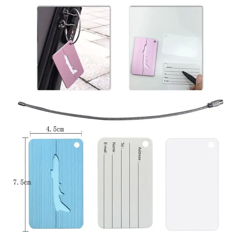 2019 New Brushed Aluminium Luggage Tags Suitcase Label Address ID Baggage Tag Travel