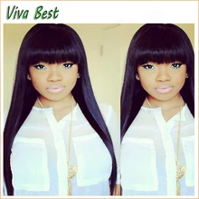SILKY STRAIGHT Lace Front Wig With Bangs 100% Brazilian Virgin Human Hair Wigs Glueless Lace Wig For Black Women with Baby Hair