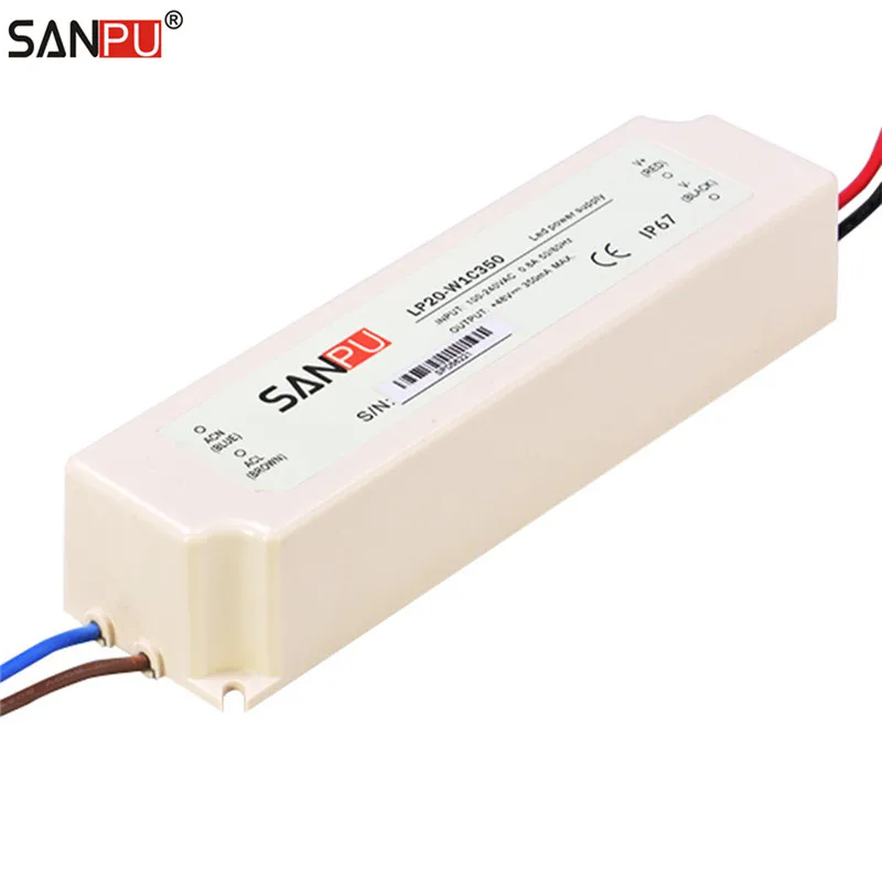 

SANPU LED Driver 350mA 20W 48V Constant Current Power Supply SMPS Waterproof IP67 AC/DC 10-48V Lighting Transformer Plastic Case