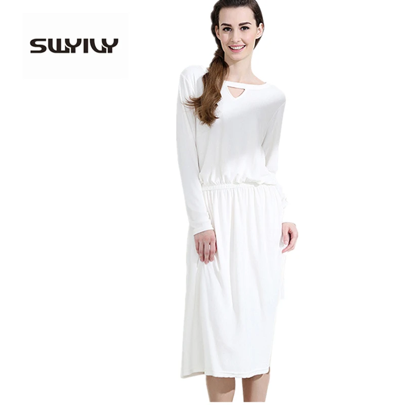 2017 Spring Summer Women White Nightgown Plus Size XXL Bamboo Fiber