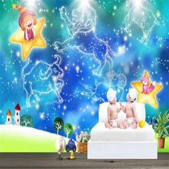 

beibehang papier peint Custom HD Photo Blue Cartoon Constellation Children Room Living Room Hand-painted Background Wallpaper