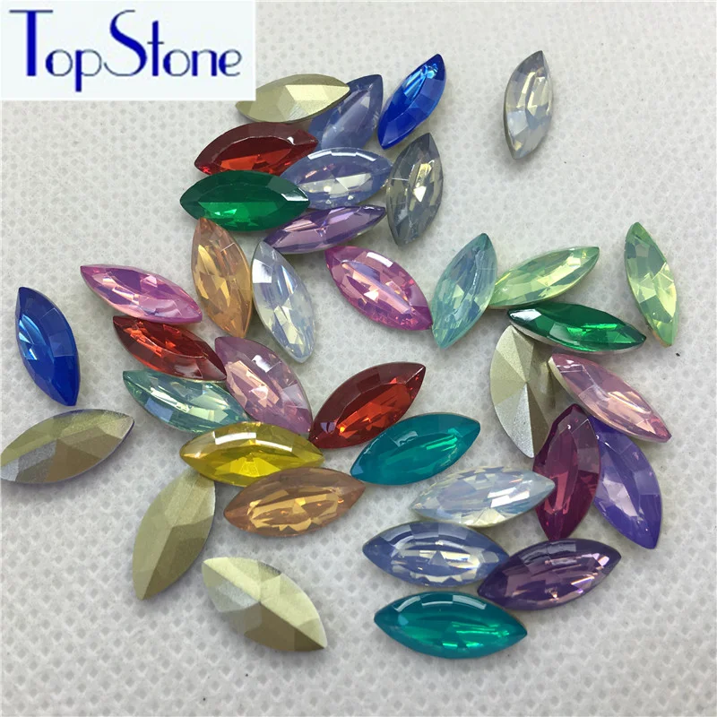TopStone 5x10 7x15 мм Navette Смола опал Стразы заостренный обратно конский глаз Одежда