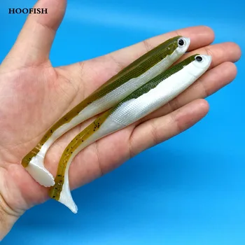 

HOOFISH 6PCS/LOT Soft Bait Fishing Lure 11g/12cm Artificial Silicone t-tail Bait 3D eyes double color soft Lures for Fishing
