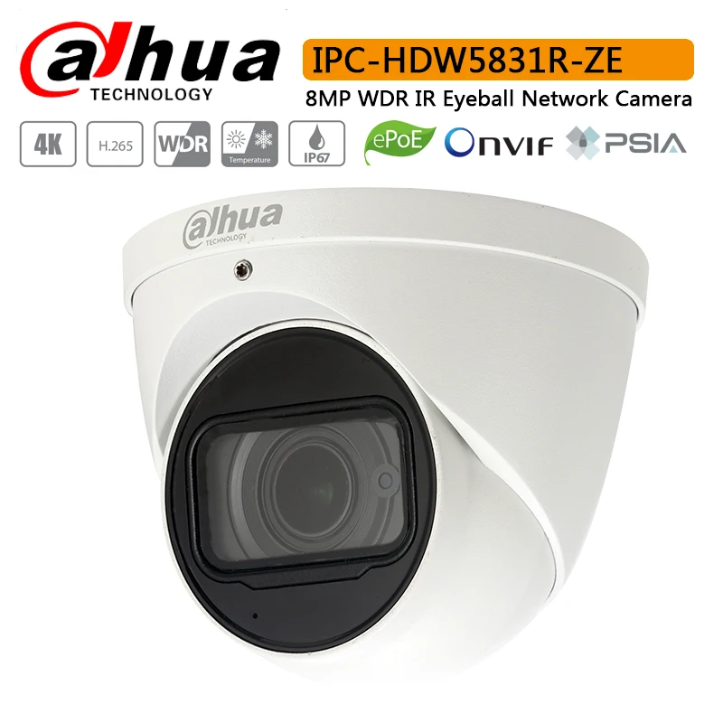 Dahua IPC-HDW5831R-ZE 8MP WDR IR Eyeball сетевая камера 50m POE CCTV Встроенный микрофон IP67 IP с логотипом