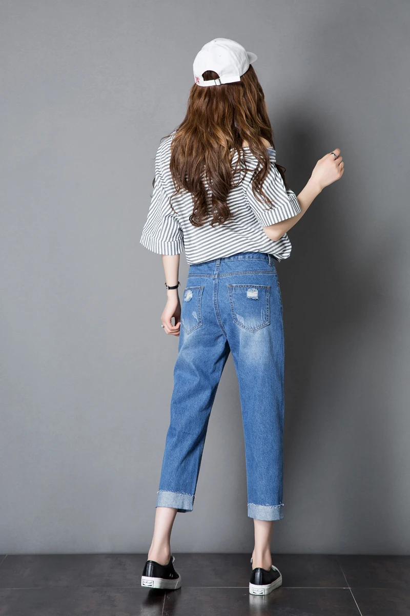Nonis женские рваные джинсы с цветочной вышивкой boyfriend Pantalon Femme плюс размер Лето новая тонкая версия два цвета