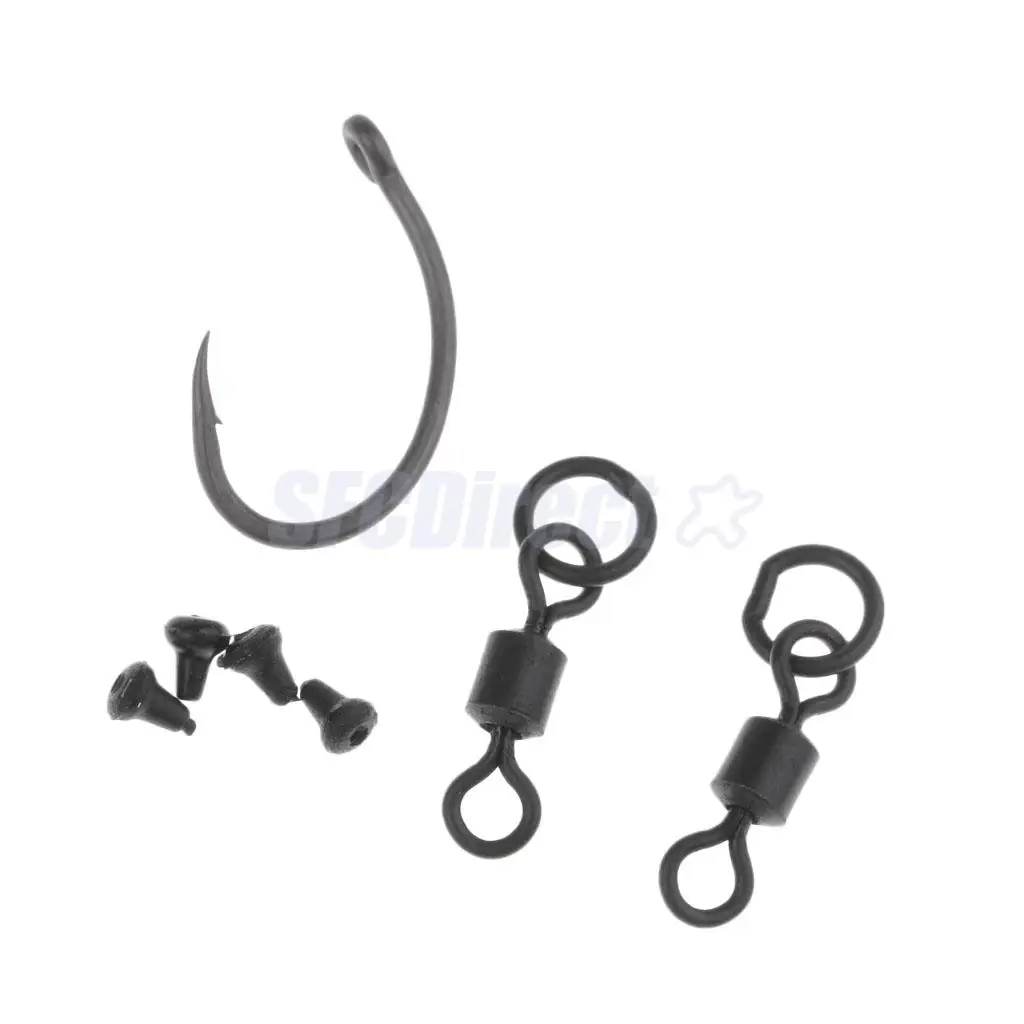 10 Set Carp Fishing Hooks Ready Tied Ronnie Rigs Fishing Hook Link Hair Rigs Swivels for Pop Ups Fishing