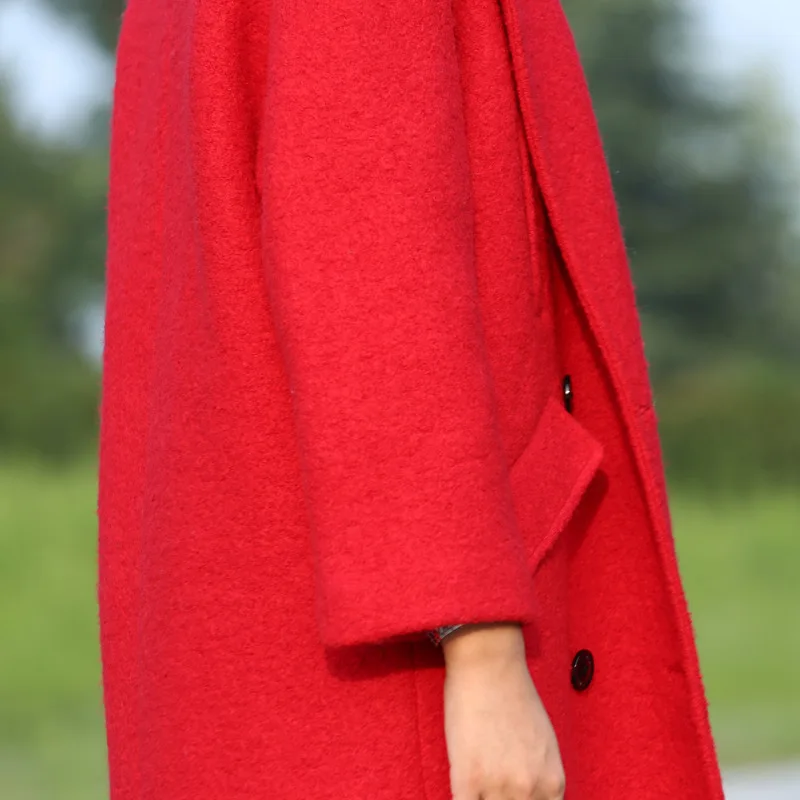 Nicesense casaco Feminino Casaco feminino Inverno Женское пальто Invierno шерстяное пальто зима Большие размеры женские длинное пальто свободные - Цвет: Красный