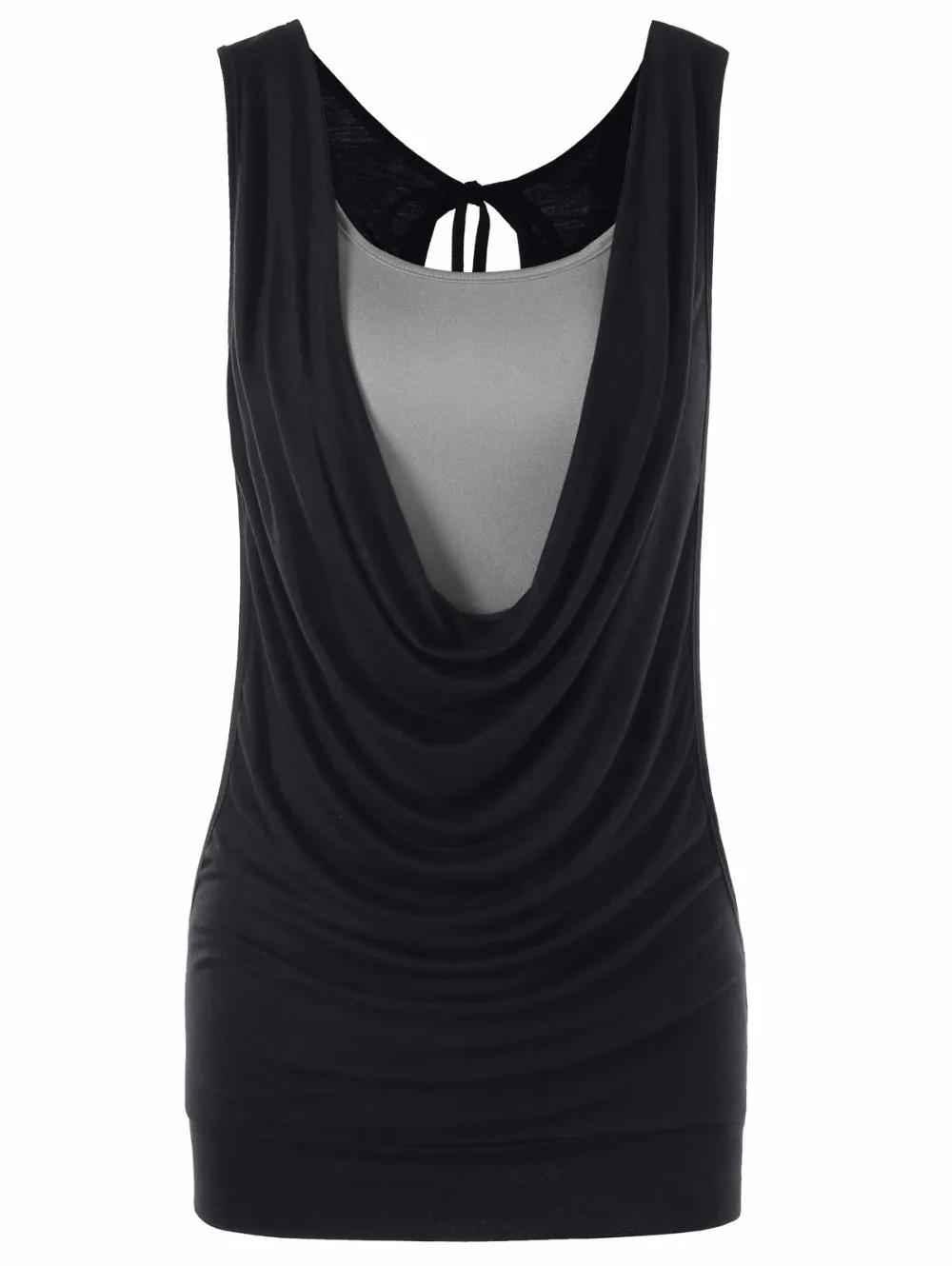 VESTLINDA Cowl Neck Faux Twinset Panel Cut Out Sleeveless Tank Top Womens Summer Clothing 2018 Fashion Sexy Top Female Tanktop 7