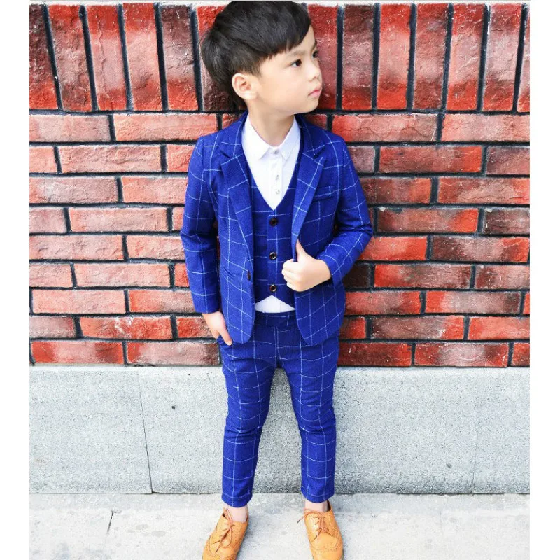 Boys Suits for Weddings Boy Party Blazers Suits Plaid 3pcs/Coat+Vest