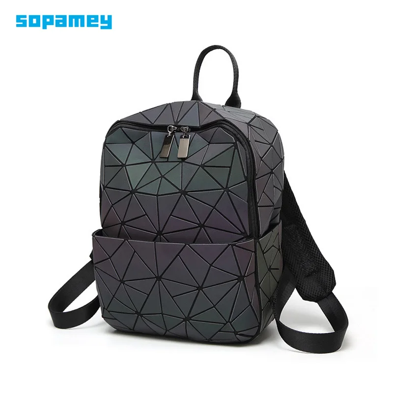  New Women Backpack Geometric Shoulder Bag Student's School Bag For Teenage Hologram Luminous Backpa - 32832615492