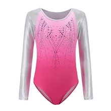 Children\'s ballet gymnastics suit dance practice clothes dance clothes girls Long sleeve diamond pattern body suit new