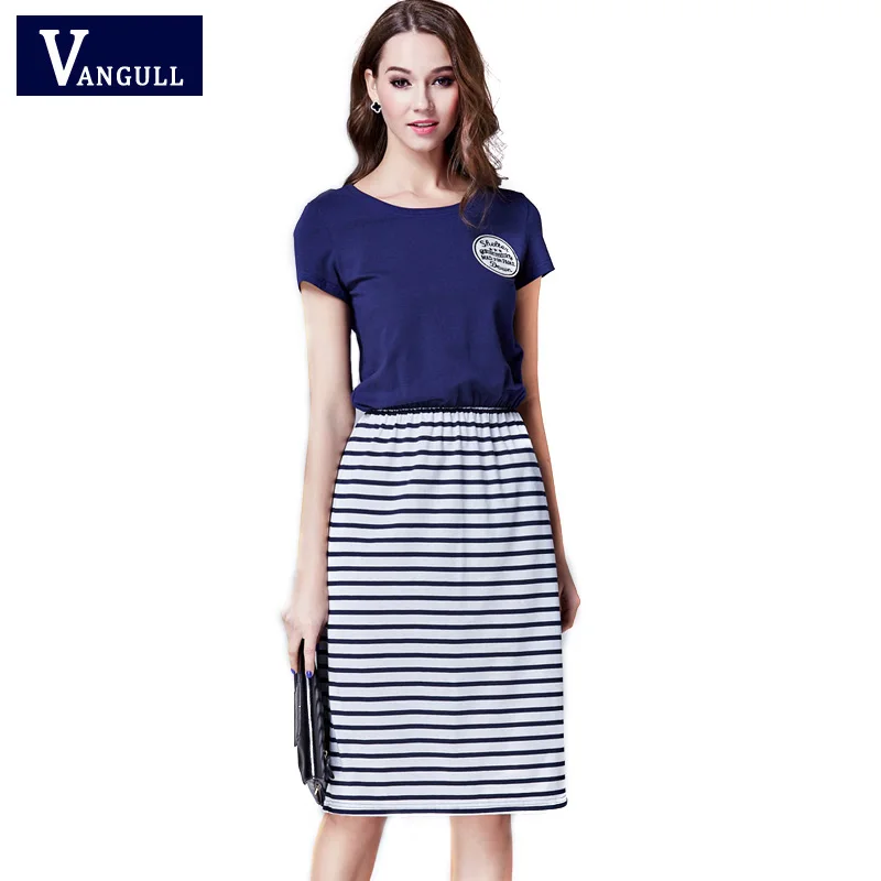 

Vangull Women Vintage Patchwork OL Party Dress 2018 Spring Summer Fashion A-Line Female Striped Formal Dresses Vestidos Verano