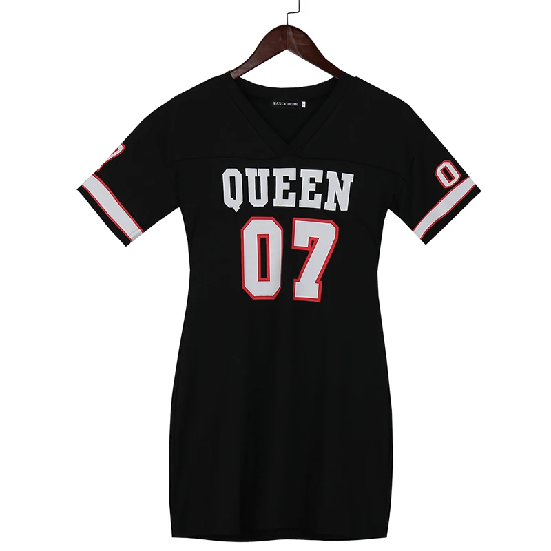 

Fashion Queen Letters Printing Women Sexy Bodycon Mini Dress Casual Short Sleeve Slim Work Fashion Bodycorn Dresses