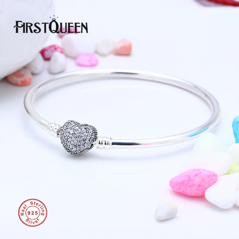 

FirstQueen Pure 925 Sterling Silver Always in My Heart Bangle Bracelet Fit 4.3mm Charms Beads For Jewelry Making Fine Jewelry
