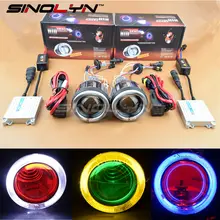 Sinolyn HID Bi-xenon Projector Lens Full Kit for Motorcycle Headlight Retrofit DIY Angel Halo Devil Demon Eyes 4300K 6000K 8000K