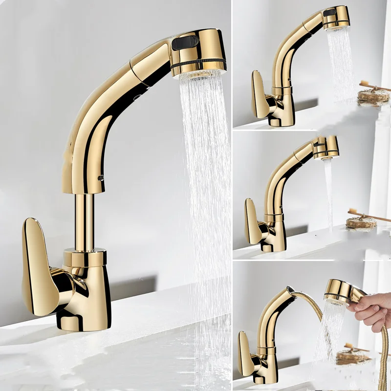 Kitchen Faucet With Shower Head Gold/Chrome/Black/White Kitchen Sink Faucet Pull Out Sink Faucet Mixer Tap Torneira Cozinha Kitchen Faucet With Shower Head Gold/Chrome/Black/White Kitchen Sink Faucet Pull Out Sink Faucet Mixer Tap Torneira Cozinha