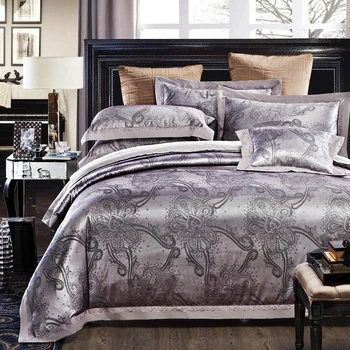

King size bedding embroidery Jacquard bed linen for wedding 100% cotton stain duvet cover set bed sheet+duvet cover+ pillowcase