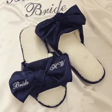 4 пары, розовые, синие, свадебные, вечерние подарок для невесты, шелковые, атласные, вышитые тапочки с индивидуальным логотипом