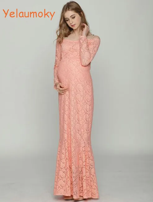 

long sleeve Photography maternity lace tull dress photo shooting props woman's pregnancy beach gowns wedding dress[Yelaumoky]