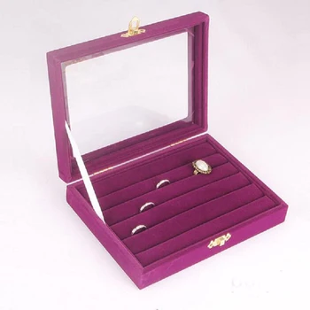 

Jewery Organizer Box Rings/Earrings Storage Gift Box DIY craft Display Case Package Rack Suede glass cover clear