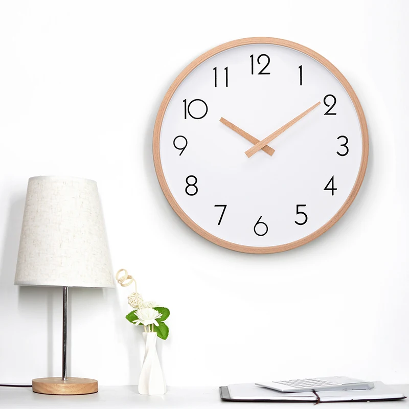 

12inch large wall clock, silent movement non-ticking, wood frame minimalism home decor 30cm 12"Analog quartz clocks AA size