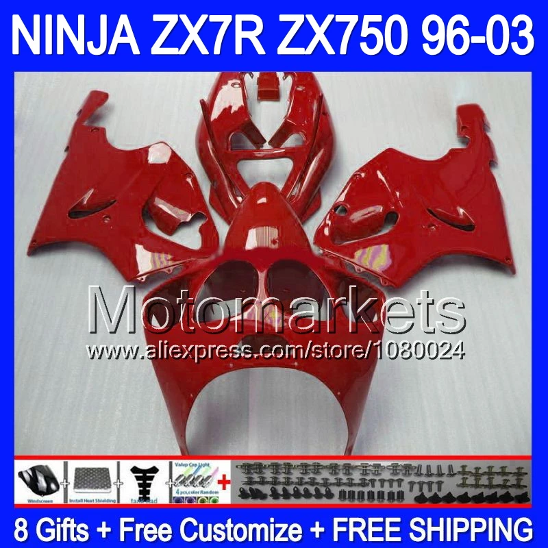 Г обтекателя для KAWASAKI все красный 7R ниндзя ZX7R 96 - 03 1996 1997 1998 2003 ZX ZX-7R K1451 глянцевый 1999