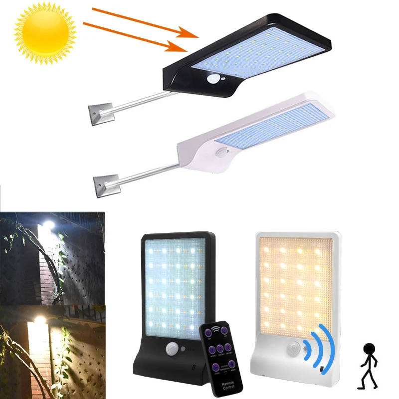 

48 LED Solar Light Color Adjustable With Controller Three Modes PIR Motion Sensor Lamps For Outdoor Garden Wall Street