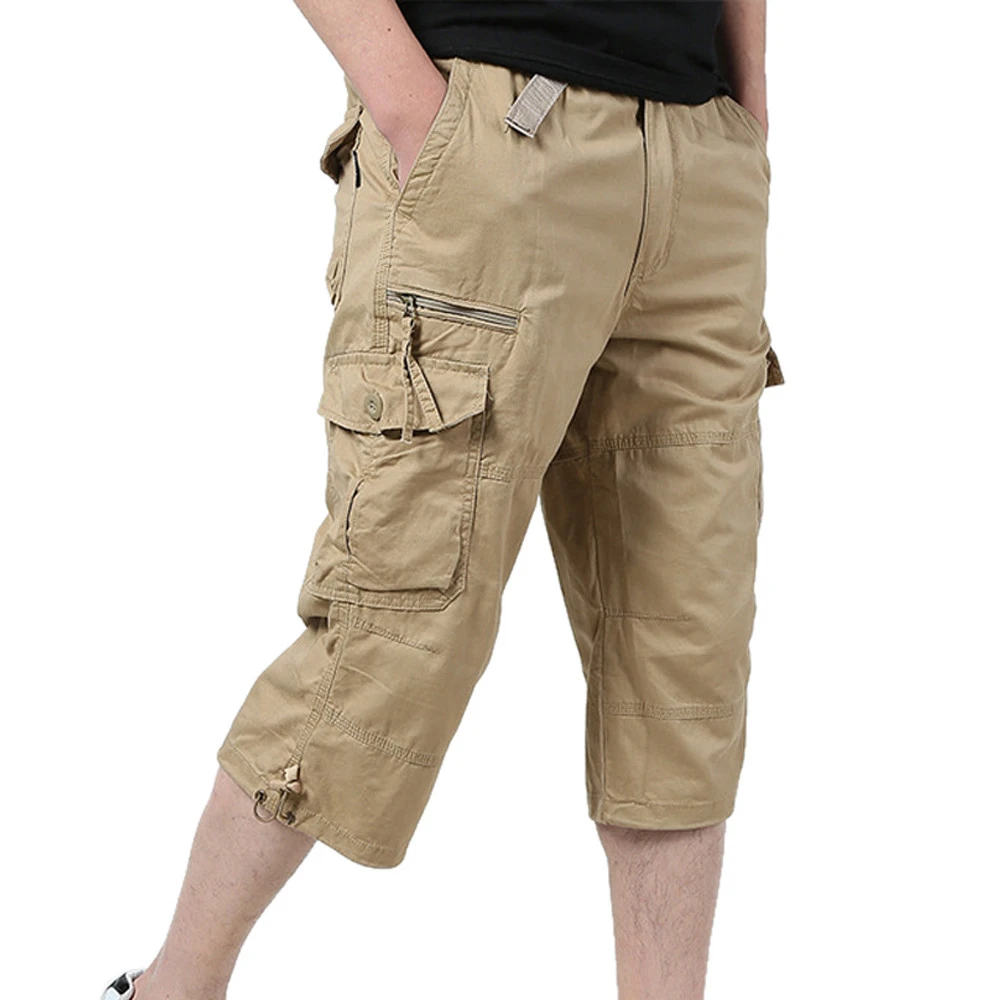 Icsars pantalones de algodón para hombre, pantalón corto militar, color verde militar, recto, hasta la rodilla, para verano, 2019|Pantalones cortos| - AliExpress