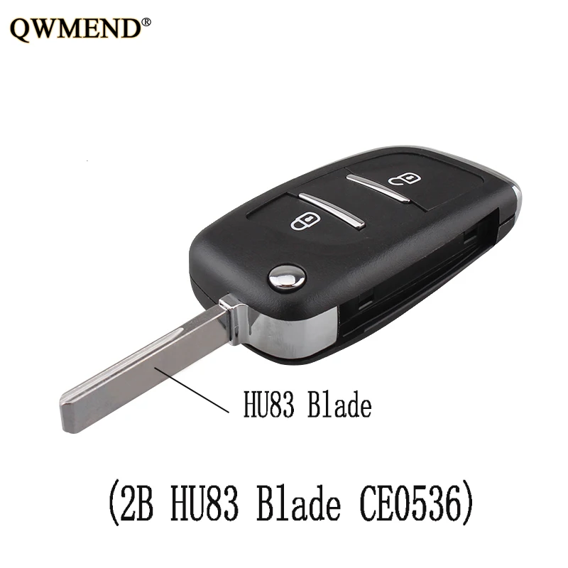 

QWMEND 2BT HU83 Blade Remote key shell For peugeot 307 206 407 207 308 106 Original key or New Style optional CE0536 model