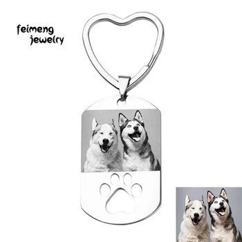 

Cheap Price Engraved Pet Photo Keychains For Love Pet Stainless Steel Custom Animal Photo Key Rings Dog Claw llavero Porte Clef