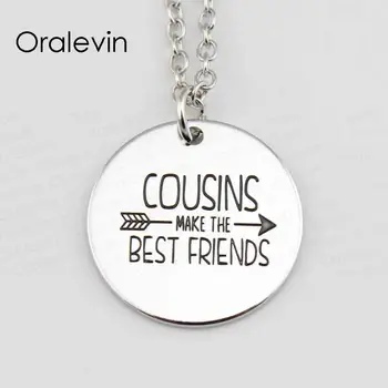 

COUSINS MAKE THE BEST FRIENDS Inspirational Hand Stamped Engraved Charm Pendant Necklace Fashion Jewelry 18Inch,22MM, #LN500