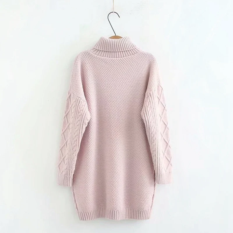Thick Sweater for Autumn Winter Casual Women Plus Size Loose Long Sleeve Pockets Knitted Turtleneck Sweater Pullovers KKFY2909