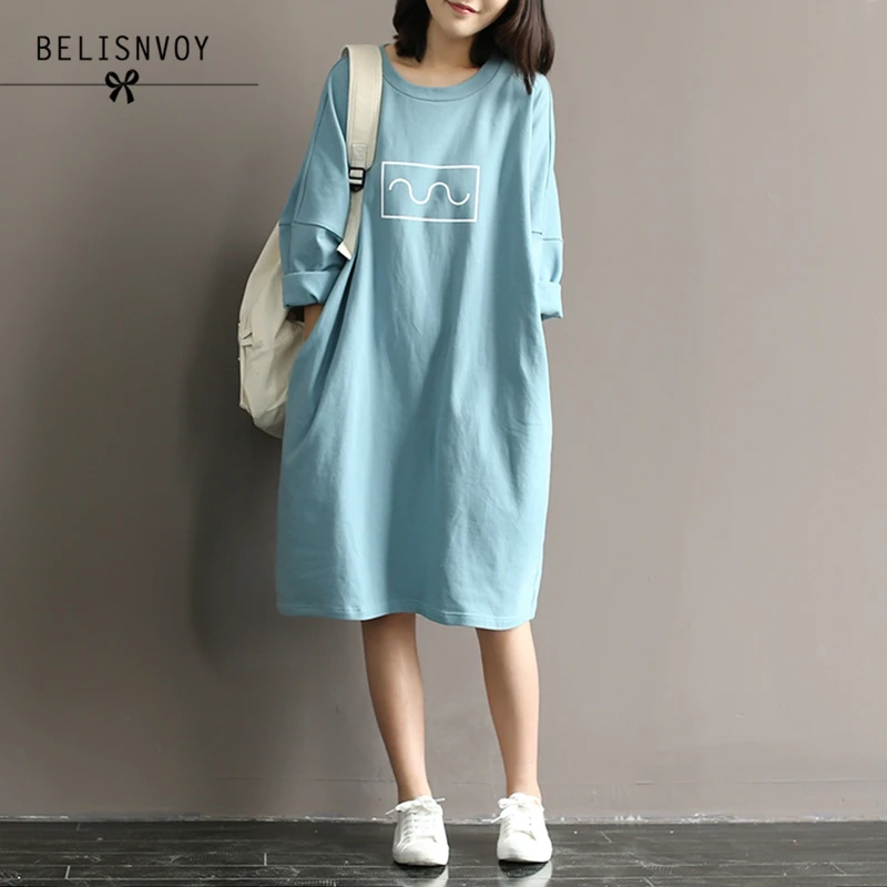 Платье футболка женское из хлопка в стиле Mori Girl|long dress|dress robet-shirt dress |
