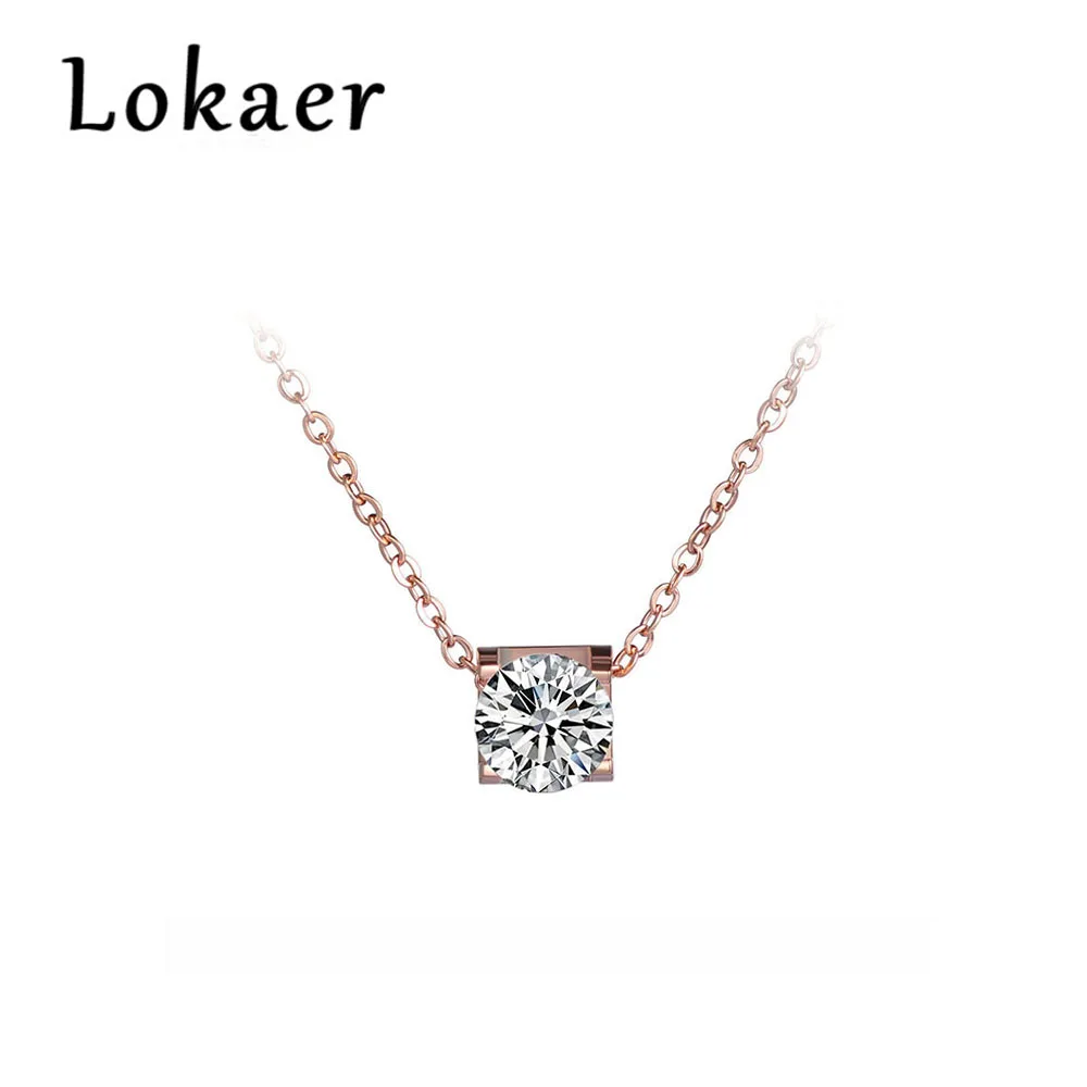 Lokaer Классическая титановая сталь 5Ct кубическая циркониевая подвеска кулон ожерелье ювелирные изделия модное красивое ожерелье для женщин N170390200P