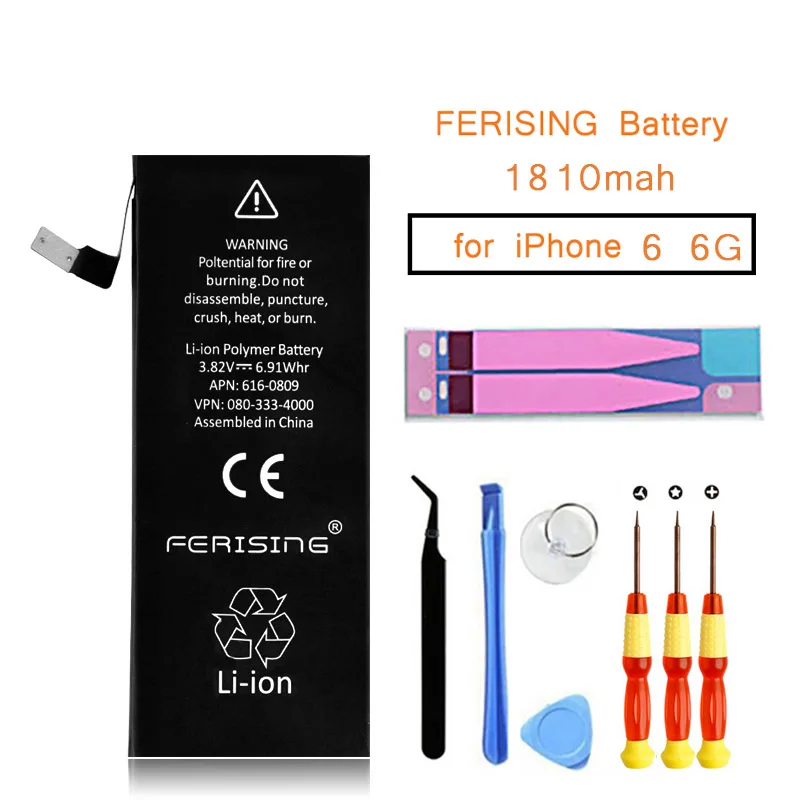 2019 New 100% Original FERISING Phone Battery For iPhone 6 6G Capacity 1810mAh Repair Tools 0 Cycle I6 Replacement Batteries