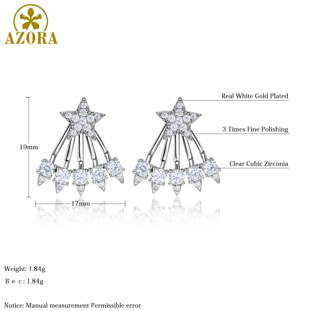 AZORA Five Claws AAA+ Clear Cubic Zirconia Pentagram Drop Earrings Rhinestone Geometric Pendientes Aro Mujer Jewelries TE0354