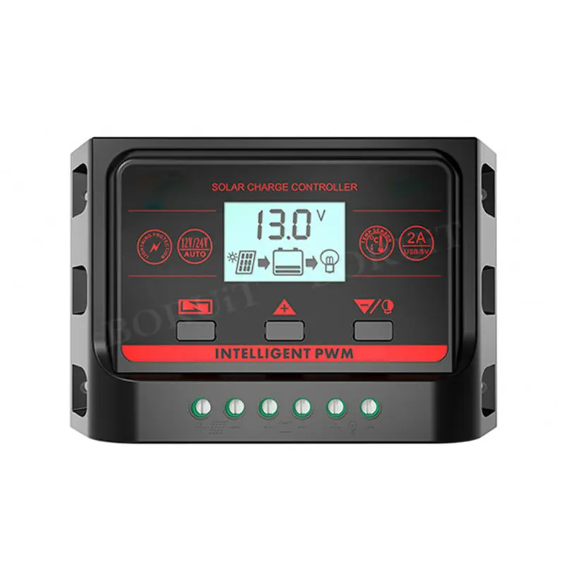 

12V/24V 30A Solar Charge Controller Dual USB PWM Load LCD Display Solar Panel Charger Regulator with Overload Protection