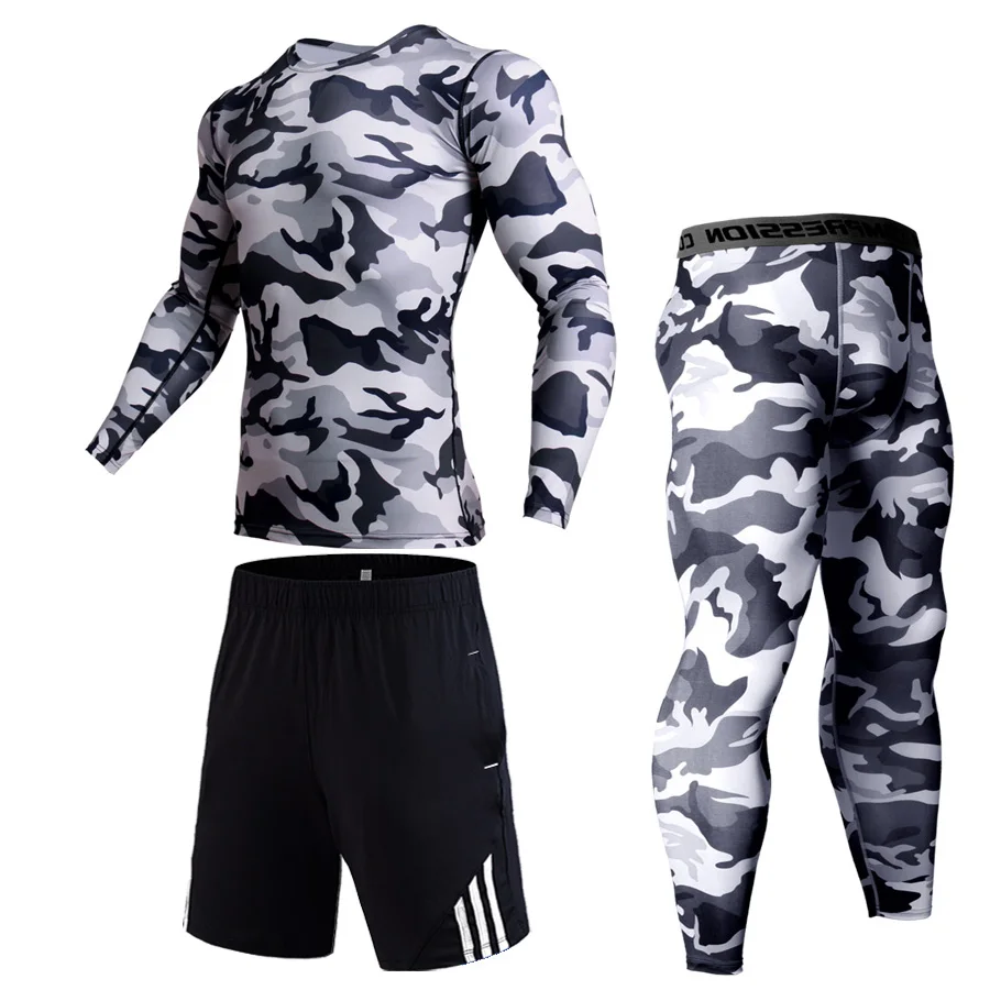 Compression Clothing Running Suit Camouflage Suit Fieece Leggings Men's Sports Suit Warm Men's Tracksuit Thermal underwear 4XL