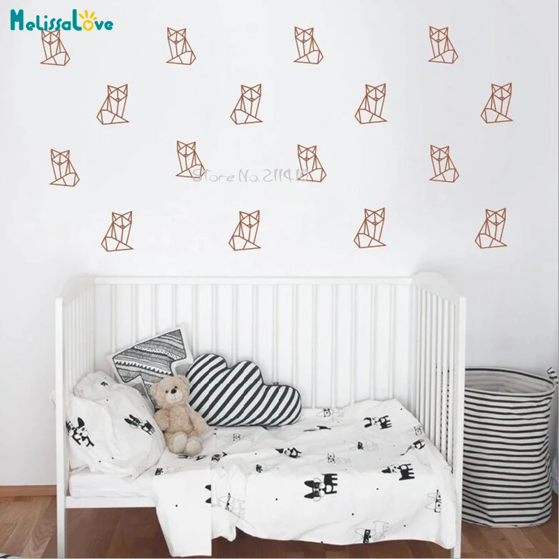 24 unids/set pequeño zorro pegatina de pared para los niños Baby Nursery Wall Art decoración Roon lindo Fox geométrico pared vinilos A010