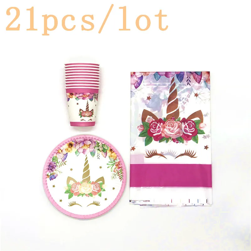 

21pcs/lot Pink Unicorn Theme Festival Wedding Cartoon Tableware Kid Birthday Party Paper Cup Plate Tablecloth Decoration Supply