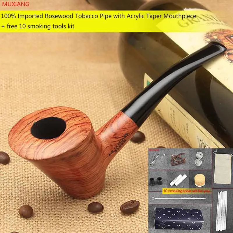 MUXIANG Handmade Straight kevazingo wood Tobacco Pipe Hammer Flat Base 9mm Filter 10 Smoking