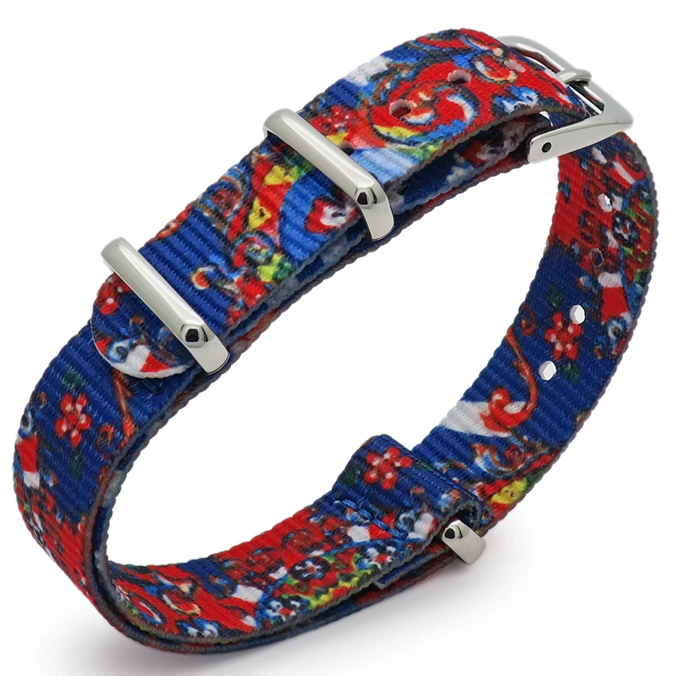 

14mm watch band bracelet silver replacement fossil dw silver buckle nato style strap 250mm colorful imaged pattern