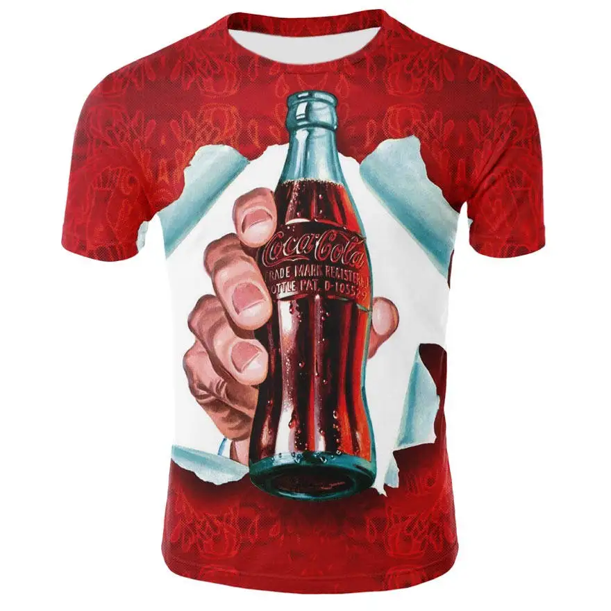 

2019 Cola Print Men's 3D T-Shirt Men's Red Round Neck Print Cartoon Summer Top T-Shirt 4XL
