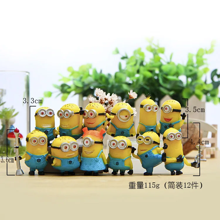 12pcs/lot 12 style for Minion Miniature Figurines Toys Cute Lovely Model Kids Toys 3cm PVC Anime Children Figure