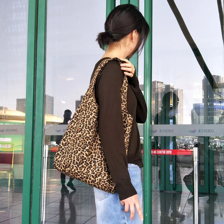 Женские холщовые сумки-тоут из хлопка с леопардовым принтом, Женская тканевая сумка, складная эко многоразовая сумка через плечо для покупок, сумки