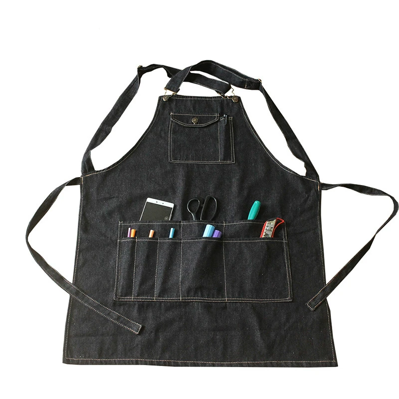 

Unisex Kitchen Chef Denim Apron Multi-pocket Tool Apron Cafe Hotel Chef Restaurant Uniform Bakery Accessories Work Clothes Men