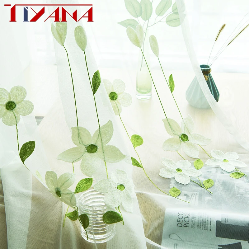 

Simple Window Screen Green Embroidered Sheer Tulle Drapes For Living Room Fresh and elegant Fashion Graze For Kitchen wp152-40