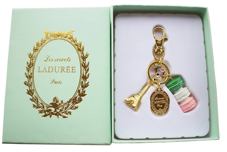 

KC15 Customized New Arrival France Macaroon Effiel Tower Keychain w Green English 26 Letters D,F,G,I accessories Gifts Box