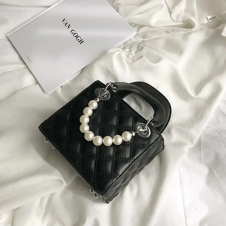 Роскошная брендовая Сумка-тоут, модная Новая высококачественная женская дизайнерская сумка из искусственной кожи, переносная сумка через плечо с жемчугом - Цвет: Черный